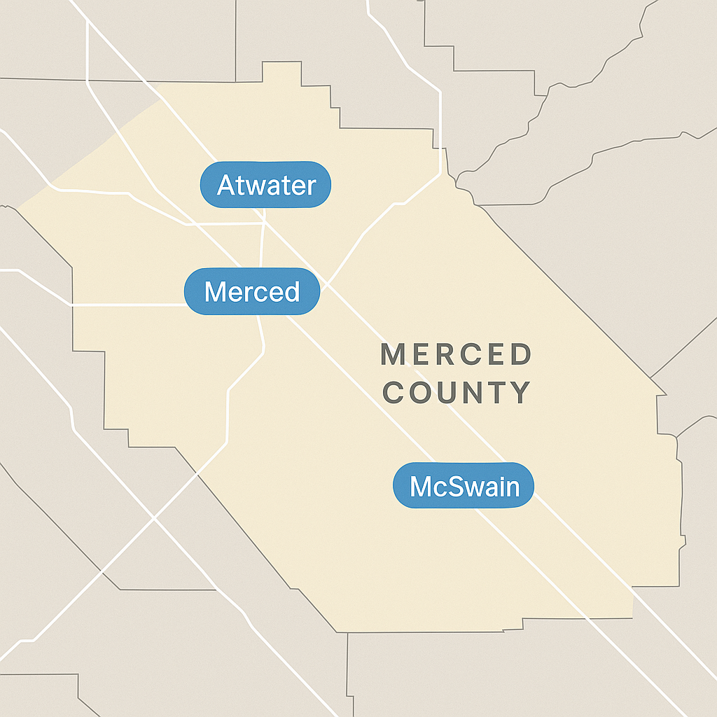 Map of Merced County showing top real estate markets for sellers