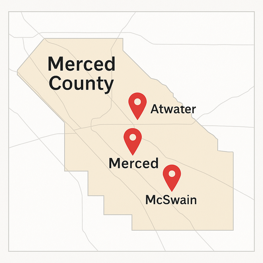 “Map of Merced County showing top housing markets for sellers.”
