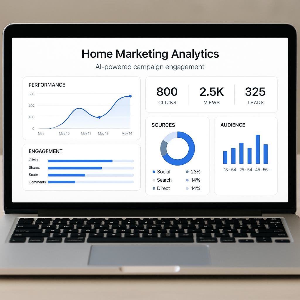 “AI-powered home marketing dashboard tracking engagement.”