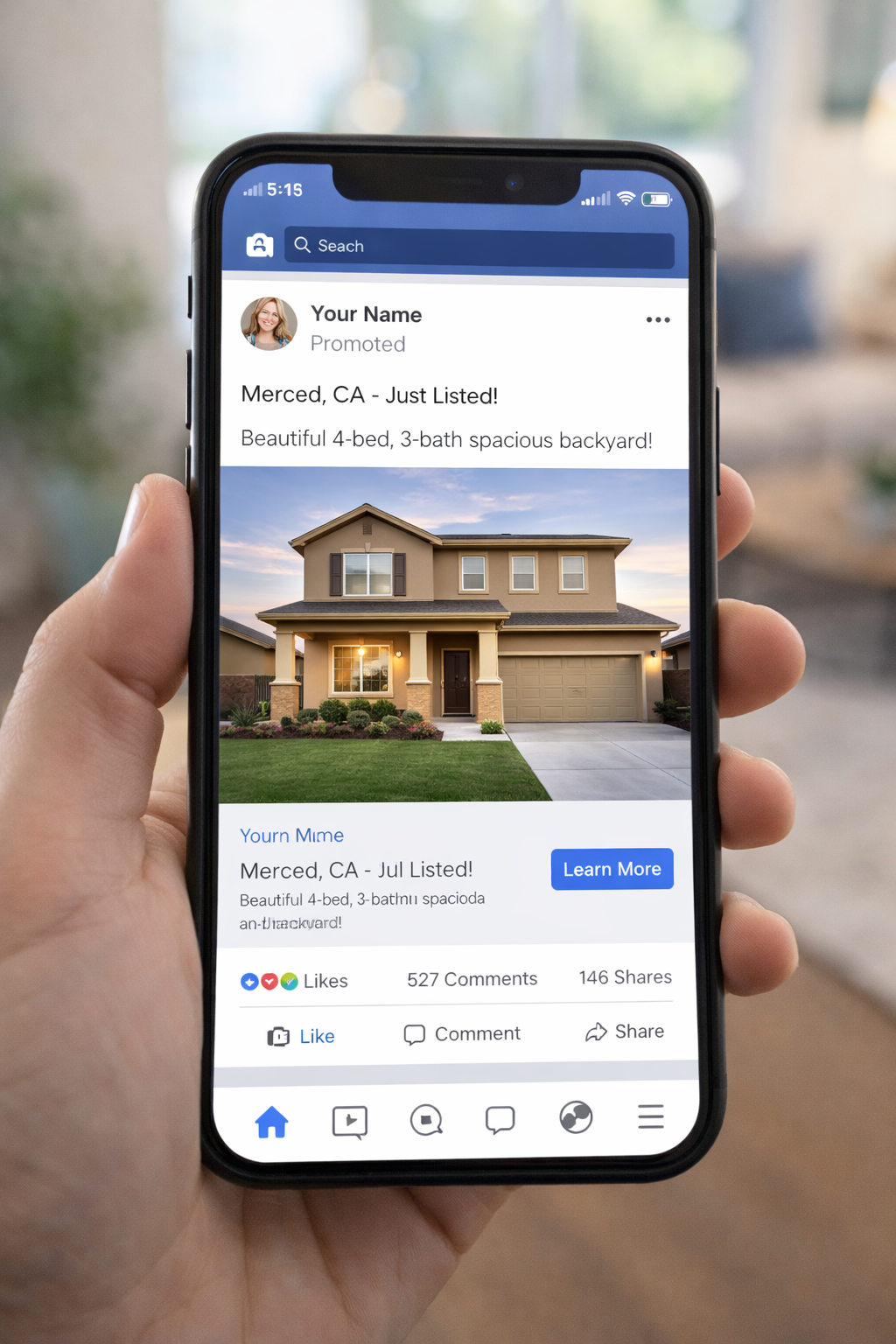 Social media marketing promoting a Merced home for sale